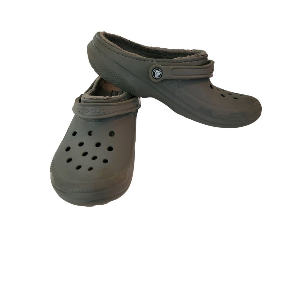 Mens Lined Classic Crocs M13 Gray Faux Fur Clog Shoes - Picture 1 of 9